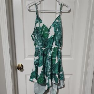 Tropical Green Leaf Print Womens One Piece